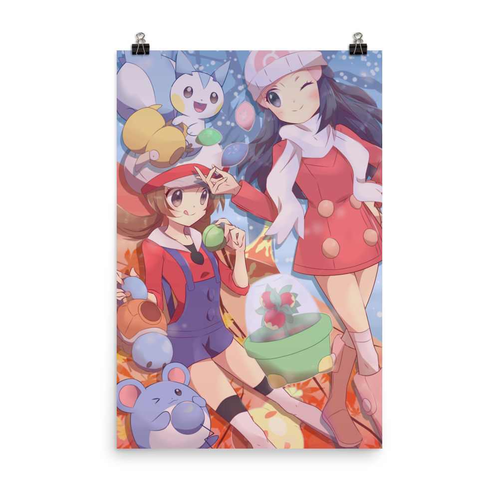 Pokemon Trainer Dawn and Lyra Premium Luster Poster | The Kato Collection